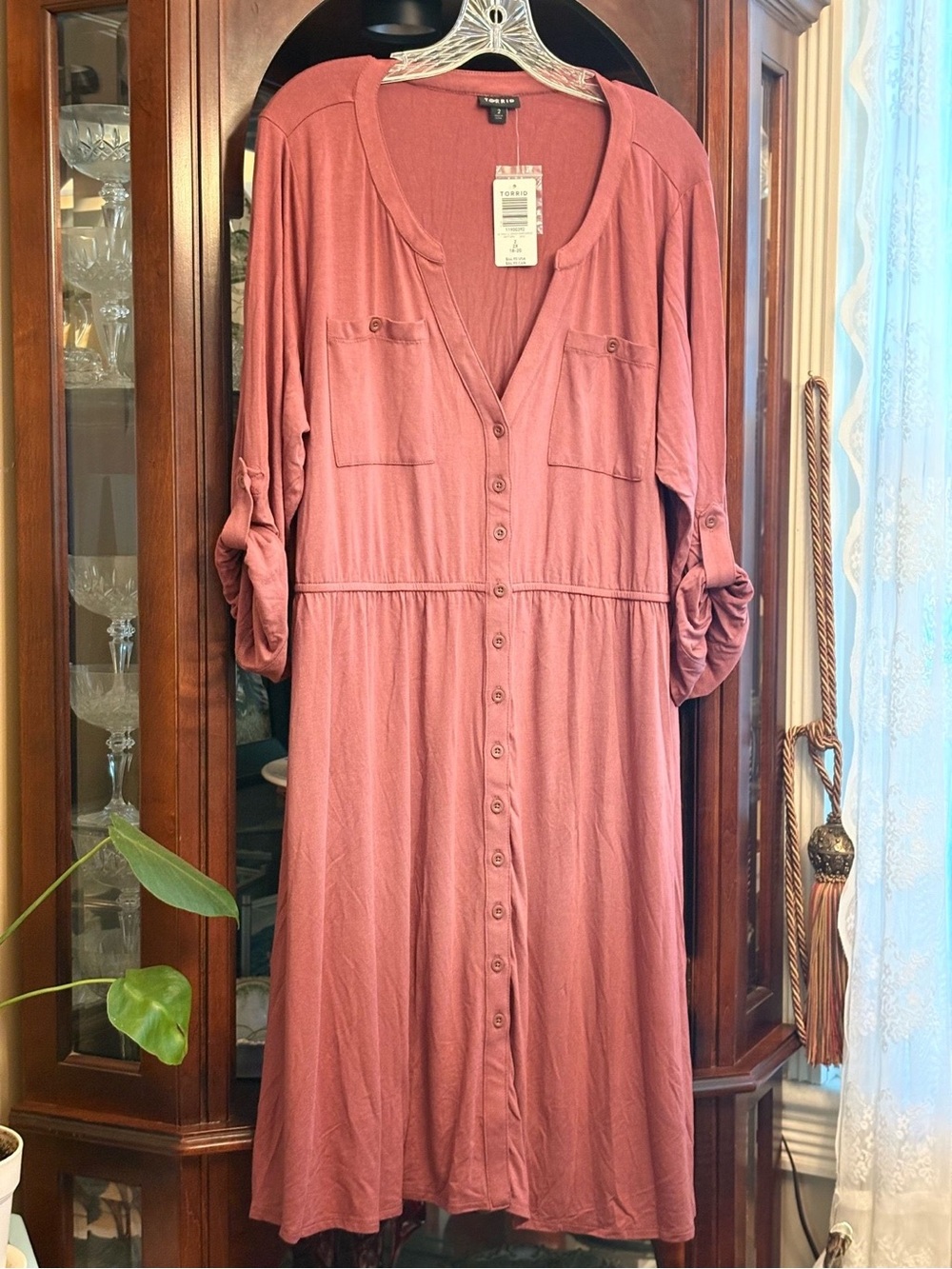torrid Dusty Rose Button-Front Midi Dress